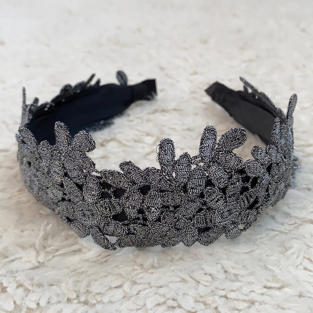 cute grey silver lace headband